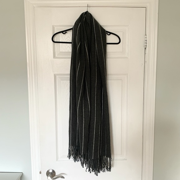 Charcoal Grey Striped Scarf | fringe - Picture 2 of 3